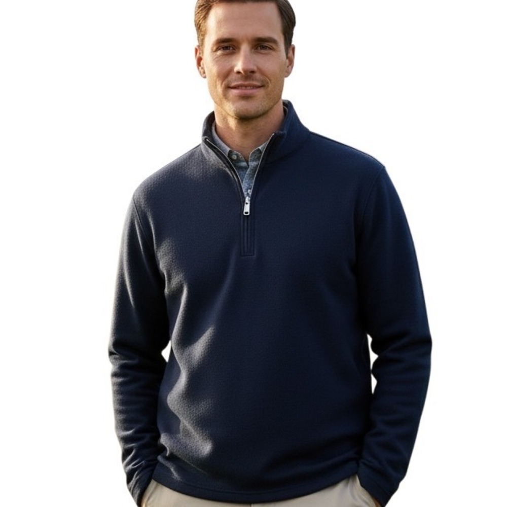 Nautica Mens Navy Blue Quarter Zip Pullover Sweater K5555‎ Size Medium
